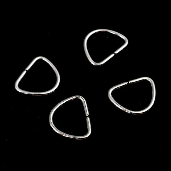 Picture of 304 Stainless Steel Open Jump Rings Findings Half Round Silver Tone 15mm x 12mm, 50 PCs