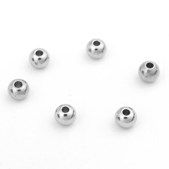 Picture of 304 Stainless Steel Beads Round Silver Tone About 4mm Dia., Hole: Approx 1mm, 20 PCs