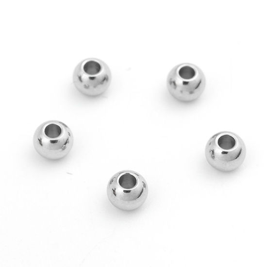 Picture of 304 Stainless Steel Beads Round Silver Tone About 4mm Dia., Hole: Approx 1.5mm, 20 PCs