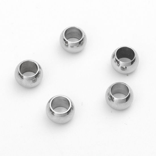 Picture of 304 Stainless Steel Beads Round Silver Tone About 5mm Dia., Hole: Approx 3mm, 20 PCs