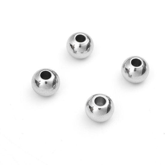 Picture of 304 Stainless Steel Beads Round Silver Tone About 6mm Dia., Hole: Approx 2mm, 20 PCs