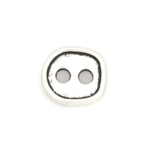 Picture of Zinc Based Alloy Sewing Buttons Two Holes Oval Antique Silver Color 13mm x 12mm, 100 PCs