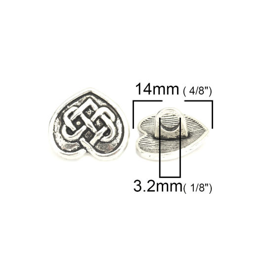 Picture of Zinc Based Alloy Sewing Shank Buttons Heart Antique Silver Color Celtic Knot Carved 14mm x 13mm, 50 PCs