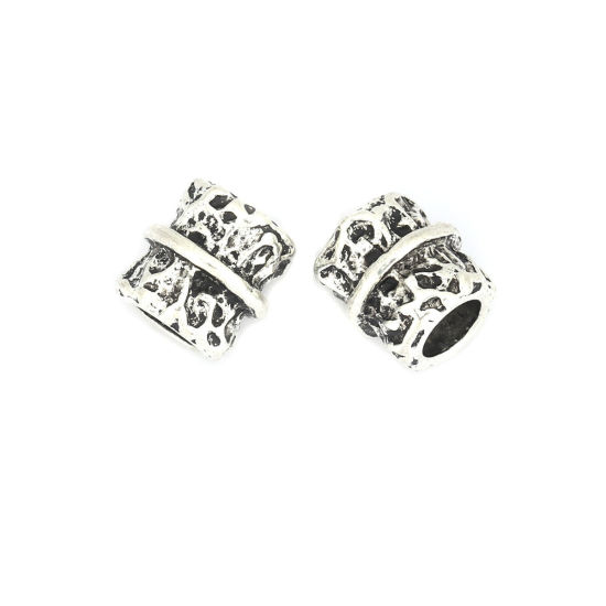 Immagine di Lega di Zinco Perline Cilindrico Argento Antico Intagliato Scolpisce Circa 10mm x 9mm, Foro:Circa 4.9mm, 20 Pz