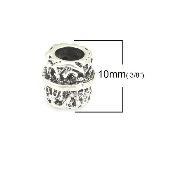 Immagine di Lega di Zinco Perline Cilindrico Argento Antico Intagliato Scolpisce Circa 10mm x 9mm, Foro:Circa 4.9mm, 20 Pz