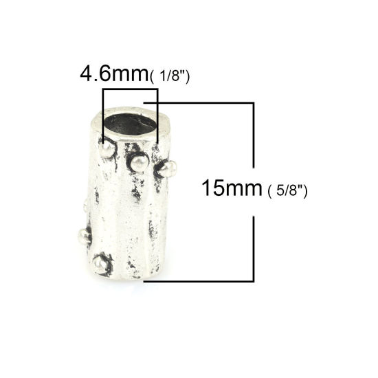 Immagine di Lega di Zinco Perline Cilindrico Argento Antico Polka Dot Scolpisce Circa 15mm x 9mm, Foro:Circa 4.6mm, 10 Pz