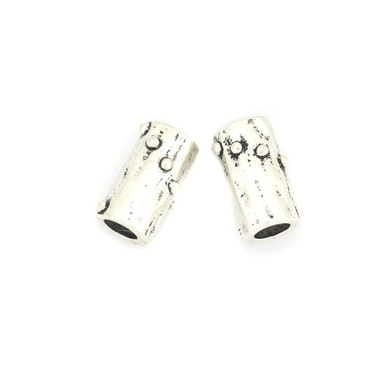 Immagine di Lega di Zinco Perline Cilindrico Argento Antico Polka Dot Scolpisce Circa 15mm x 9mm, Foro:Circa 4.6mm, 10 Pz