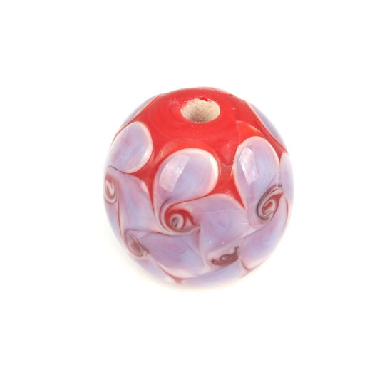 Image de Perles en Verre Rond Multicolore Fleurs 14mm Dia, Trou: 2.6mm, 1 Pièce