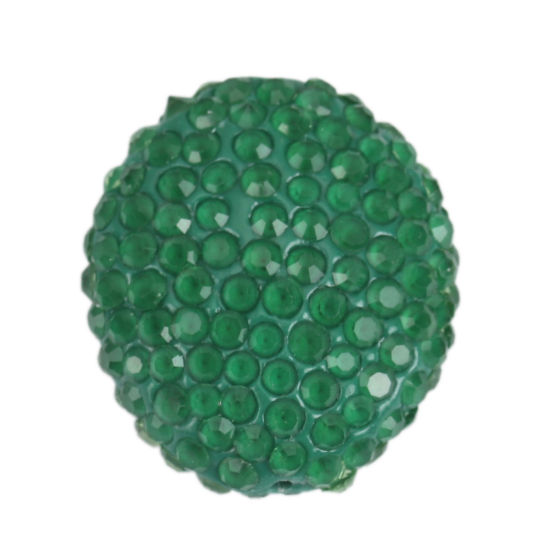 Bild von Polymer Ton Perlen Oval Dunkelgrün Strass 22mm x 18mm - 21mm x 17mm, Loch: 0.6mm, 1 Stück