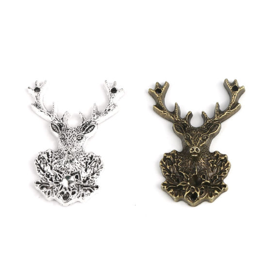 Picture of Zinc Based Alloy Pendants Christmas Reindeer Antique Silver Color (Can Hold ss22 Pointed Back Rhinestone) 5.1cm x 3.8cm, 5 PCs