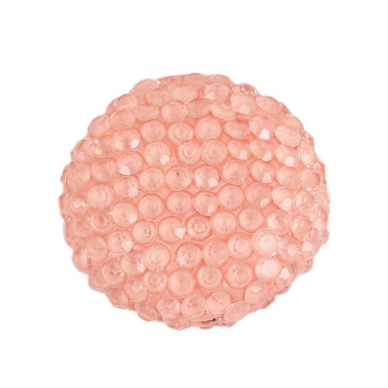 Picture of Polymer Clay Beads Round Orange Pink Rhinestone About 19mm Dia, Hole: Approx 0.6mm, 1 Piece