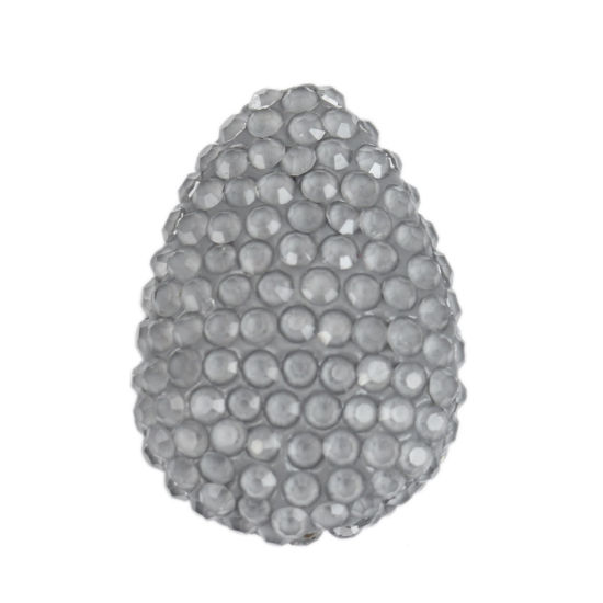 Picture of Polymer Clay Beads Drop Gray Rhinestone About 24mm x 18mm, Hole: Approx 0.6mm, 1 Piece
