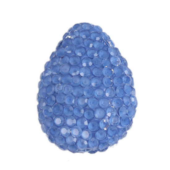 Picture of Polymer Clay Beads Drop Blue Rhinestone About 24mm x 18mm, Hole: Approx 0.6mm, 1 Piece