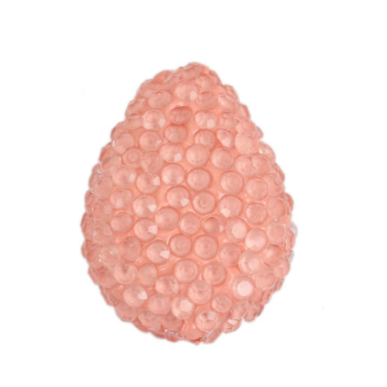 Picture of Polymer Clay Beads Drop Orange Pink Rhinestone About 24mm x 18mm, Hole: Approx 0.6mm, 1 Piece