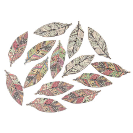 Natural Wood Sewing Buttons Scrapbooking 2 Holes Leaf At Random Mixed 42mm x 15mm, 50 PCs