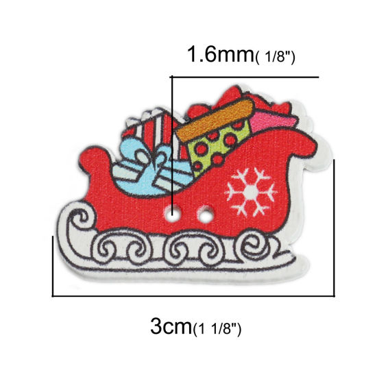 Picture of Wood Sewing Buttons Scrapbooking Two Holes Christmas Santa Boots Multicolor 3cm x 2.2cm, 50 PCs
