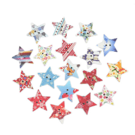 Natural Wood Sewing Buttons Scrapbooking Two Holes Pentagram Star At Random Mixed 24mm x 23mm, 50 PCs