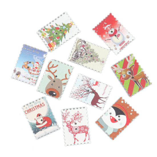 Picture of Wood Sewing Buttons Scrapbooking Two Holes Postage Stamp At Random Mixed Christmas Snowman 3.4cm x 2.4cm, 25 PCs