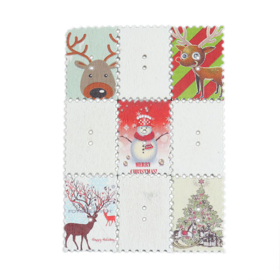Изображение Деревянные Пуговицы Скрапбукинг Два отверстия Почтовая марка Случайно Рождественский Снеговик 3.4см x 2.4см, 25 ШТ