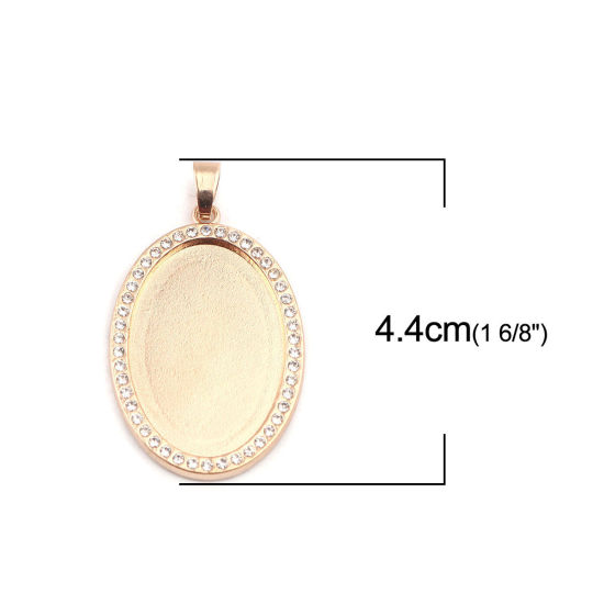 Picture of Zinc Based Alloy Cabochon Settings Pendants Oval Gold Plated (Fits 29mmx19mm) Clear Rhinestone 44mm x 25mm, 100 PCs