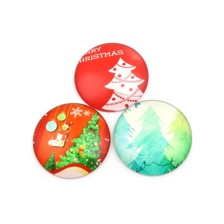 Imagen de Vidrio Dome Seals Cabochon Ronda Flatback Al Azar Árbol Navideño Navidad 8mm Dia, 3 Unidades