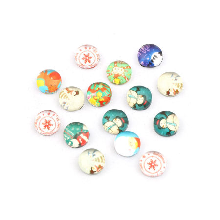 Imagen de Vidrio Navidad Dome Seals Cabochon Ronda Flatback Al Azar 8mm Dia, 50 Unidades
