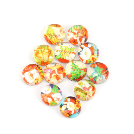 Picture of Glass Dome Seals Cabochon Round Flatback At Random Mixed Christmas Santa Claus Pattern 8mm Dia, 50 PCs