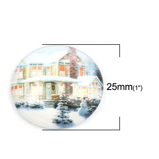 Picture of Glass Christmas Dome Seals Cabochon Round Flatback At Random Pattern 25mm Dia, 20 PCs