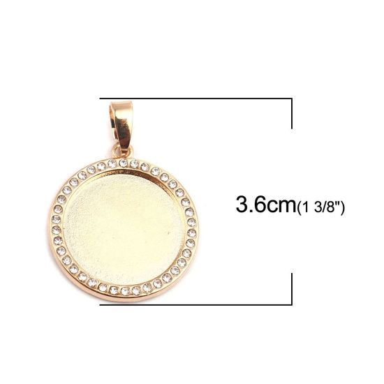 Picture of Zinc Based Alloy Cabochon Settings Pendants Round Gold Plated (Fits 20mm Dia.) Clear Rhinestone 36mm x 25mm, 4 PCs