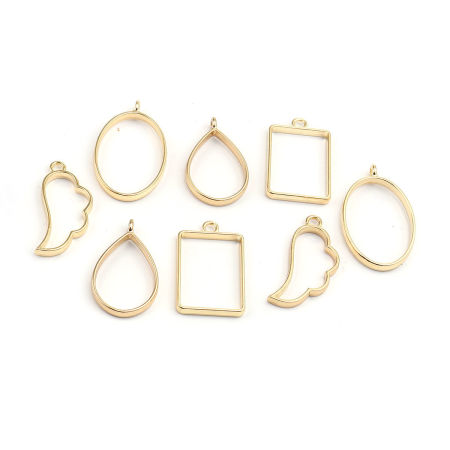 Zinc Based Alloy Open Back Bezel Pendants For Resin Gold Plated Rectangle Mixed 3.9x2.4cm - 3.4x2cm, 1 Set ( 8 PCs/Set)