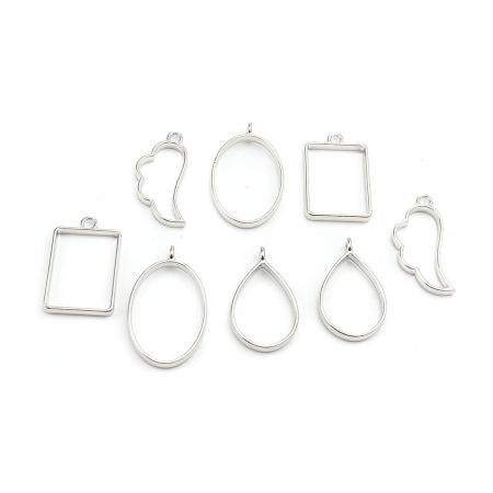 Zamak Open Back Bezel Colgantes para Resina Tono de Plata Ala Mixto 3.9x2.4cm - 3.4x2cm, 1 Juego ( 8 Unidades/Juego)