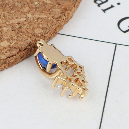 Picture of Brass Galaxy Charms 18K Real Gold Plated Blue Planet Clear Rhinestone 19mm x 11mm, 1 Piece                                                                                                                                                                    