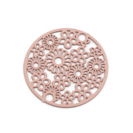 Picture of Brass Filigree Stamping Connectors Round Pale Pinkish Gray Flower 20mm Dia., 10 PCs