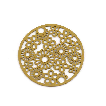 Picture of Brass Filigree Stamping Connectors Round Ginger Flower 20mm Dia., 10 PCs