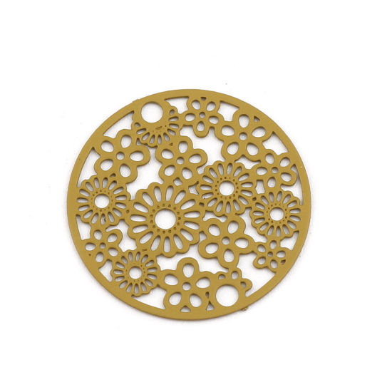 Picture of Brass Filigree Stamping Connectors Round Ginger Flower 20mm Dia., 10 PCs                                                                                                                                                                                      