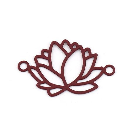 Picture of Brass Filigree Stamping Connectors Flower Wine Red 23mm x 14mm, 10 PCs