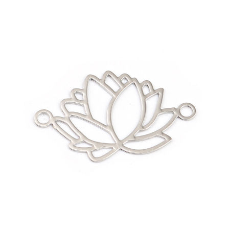 Picture of Brass Filigree Stamping Connectors Flower Silver Tone 23mm x 14mm, 10 PCs