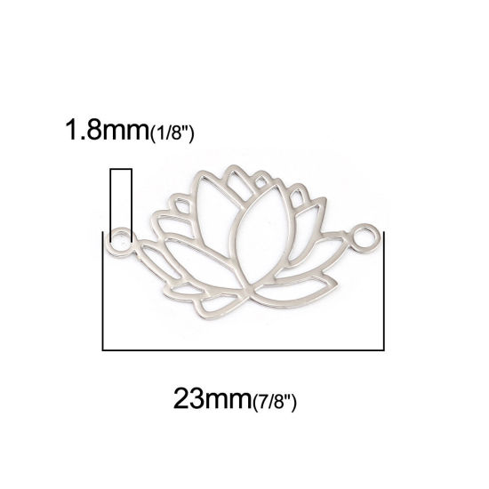Изображение Латунь Филигранные цветок железа Коннекторы Цветы Серебряный Тон 23мм x 14мм, 10 ШТ                                                                                                                                                                           