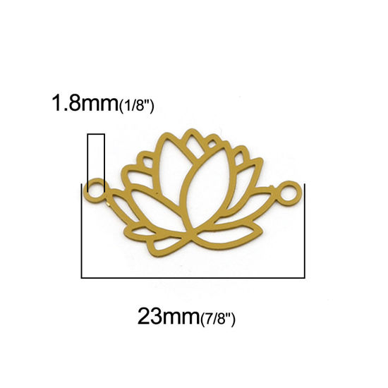 Изображение Латунь Филигранные цветок железа Коннекторы Цветы Желтый имбирь 23мм x 14мм, 10 ШТ                                                                                                                                                                            