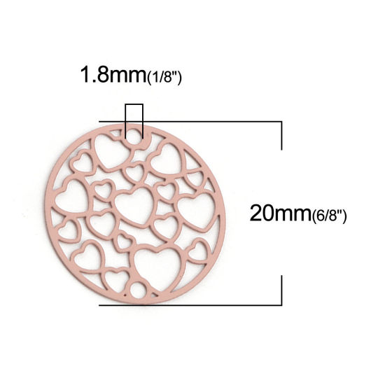 Изображение Латунь Филигранные цветок железа Коннекторы Круглые Бледно-Розовато-Серый Сердце 20мм диаметр, 10 ШТ                                                                                                                                                          