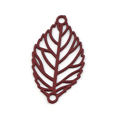 Image de Connecteurs Estampe en Filigrane en Laiton Feuille Vin Rouge 19mm x 11mm, 20 Pcs