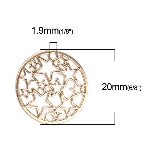 Image de Connecteurs Estampe en Filigrane en Laiton Rond Doré Pentacle 20mm Dia, 10 Pcs                                                                                                                                                                                