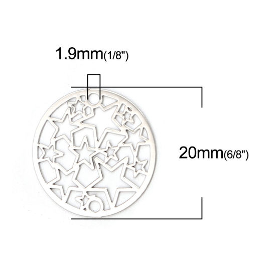 Image de Connecteurs Estampe en Filigrane en Laiton Rond Argent Mat Pentacle 20mm Dia, 10 Pcs                                                                                                                                                                          