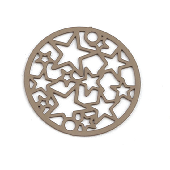 Image de Connecteurs Estampe en Filigrane en Laiton Rond Café Clair Pentacle 20mm Dia, 10 Pcs                                                                                                                                                                          