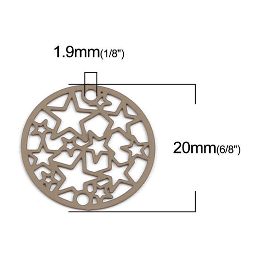 Image de Connecteurs Estampe en Filigrane en Laiton Rond Café Clair Pentacle 20mm Dia, 10 Pcs                                                                                                                                                                          