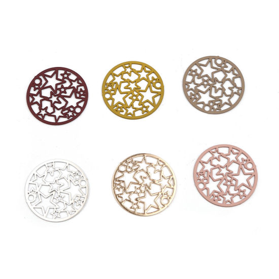 Image de Connecteurs Estampe en Filigrane en Laiton Rond Café Clair Pentacle 20mm Dia, 10 Pcs                                                                                                                                                                          