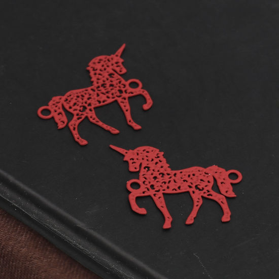 Imagen de Latón Filigrana Estampación Conectores Caballo Rojo 20mm x 20mm, 10 Unidades