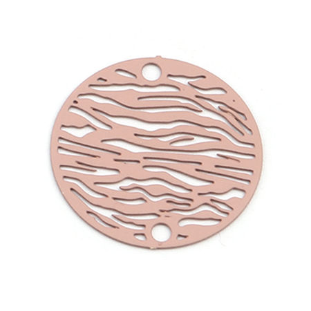 Picture of Brass Filigree Stamping Connectors Round Pale Pinkish Gray Stripe 20mm Dia., 10 PCs