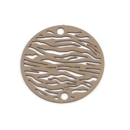 Picture of Brass Filigree Stamping Connectors Round Light Coffee Stripe 20mm Dia., 10 PCs