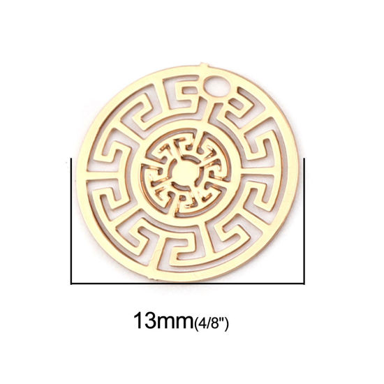 Picture of Brass Filigree Stamping Dome Seals Cabochon KC Gold Plated Round Hollow 13mm Dia., 20 PCs                                                                                                                                                                     